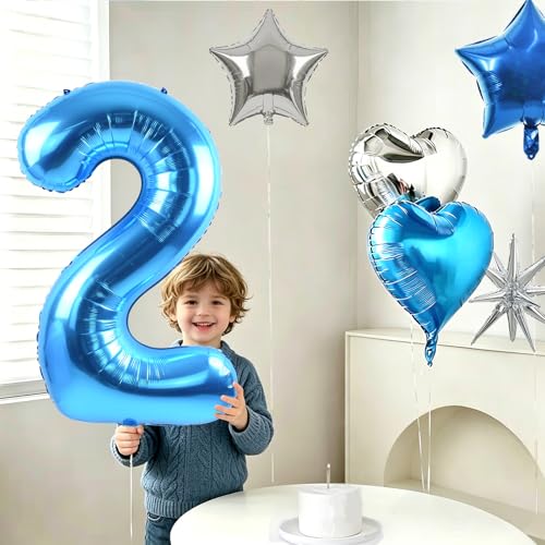 Image of TONIFUL 3rd Birthday Balloons Kit 40 Inch Blue Large Number 3 Foil Balloon | with 18Inch Helium Mylar Heart Star Shaped Balloons for Boy Men Birthday Anniversary Graduation New Year Eve Party Decoration