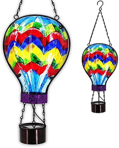 SUBOLO Hanging Solar Lantern Outdoor Garden Metal Glass Hot Air Balloon Shape LED Light Solar Powered Waterproof Landscape Table Lamp for Patio, Yard and Pathway - 1 Pc