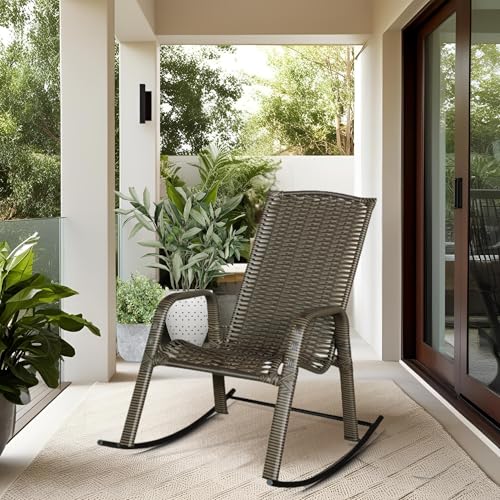 Cadeira Balanço Aconchego Poltrona para Varanda Descanso Àrea Jardim Fibra Sintética (Junco cor Argila)