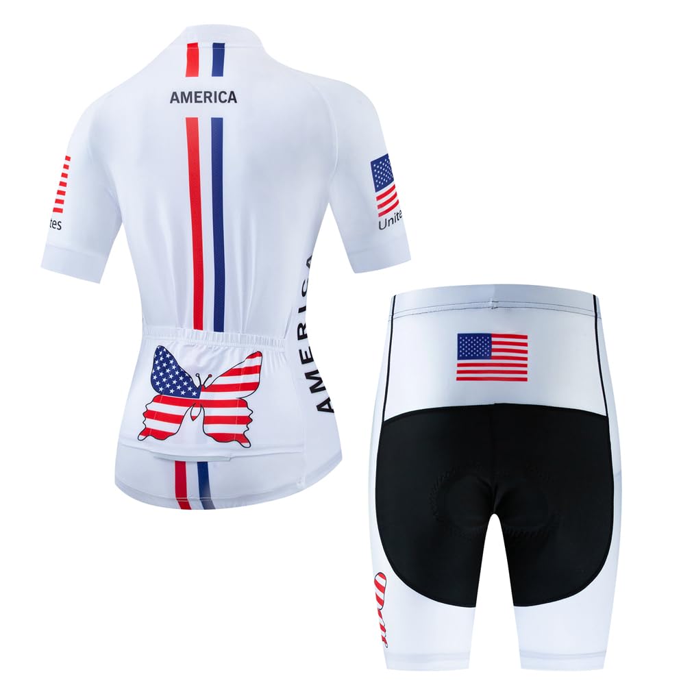 Cycling Jersey Women Set Short Sleeve Set Girls Padded Bike Shorts Clothing Suit Mexico White XXL