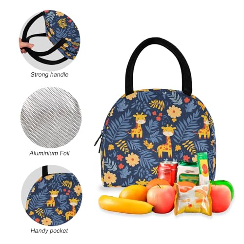 Giraffe Cartoon Print Backpack Set with Lunch Bag, Large Capacity Travel Backpacks and Lunch Box Insulated for Commute Hiking Picnic4