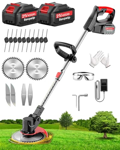Bavpelp Akku-Rasentrimmer für Makita Motorsense, 3 in 1 Akku mit 2 Akkus 2000 mAh und 4 Klingentypen, Akku-Rasentrimmer für Rasen, Garten