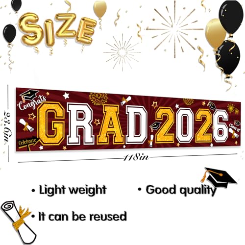 Image of 2026 Graduation Decorations-Congrats Class of 2026 Decorations Banner Grad Yard Sign for Graduation Party Supplies (Maroon)