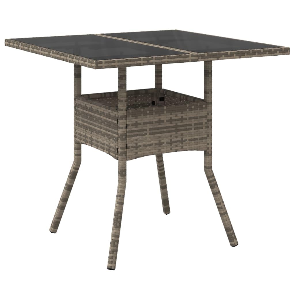 vidaXL Garden Table with Glass Top, Side Table for Dinner, Dining Table for Outdoor Patio Terrace Balcony, Modern Style, Grey Poly Rattan