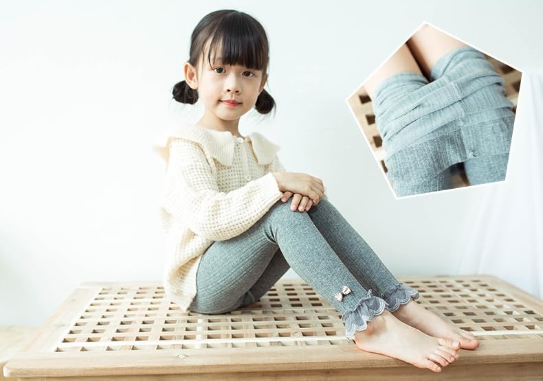 Pack of 5 Little Girls Cable Knit Footless Tights Ankle Bow Lace Trim Ruffle Leggings Cotton Long Pants Stockings4