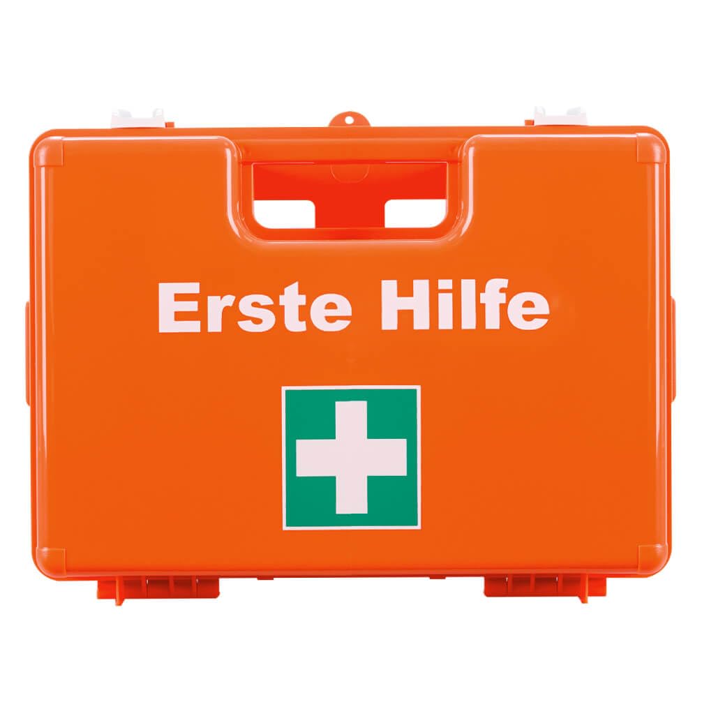 BIGPACK 5 x Erste-Hilfe-Koffer, mit Wandhalterung, Kunststoff, orange, DIN 13157 aus Kunststoff, Art.-Nr. 608823 | Verbandskasten | Notfallkoffer | Erste Hilfe Kasten