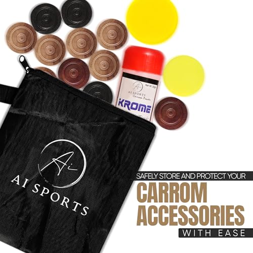 AI Sports Carrom Board 33–33 Inch with 25 Pieces – Full Size Wooden Carrom Set with Coins, Striker, Powder & Carry Bag | Indoor Family Board Game - Image 4