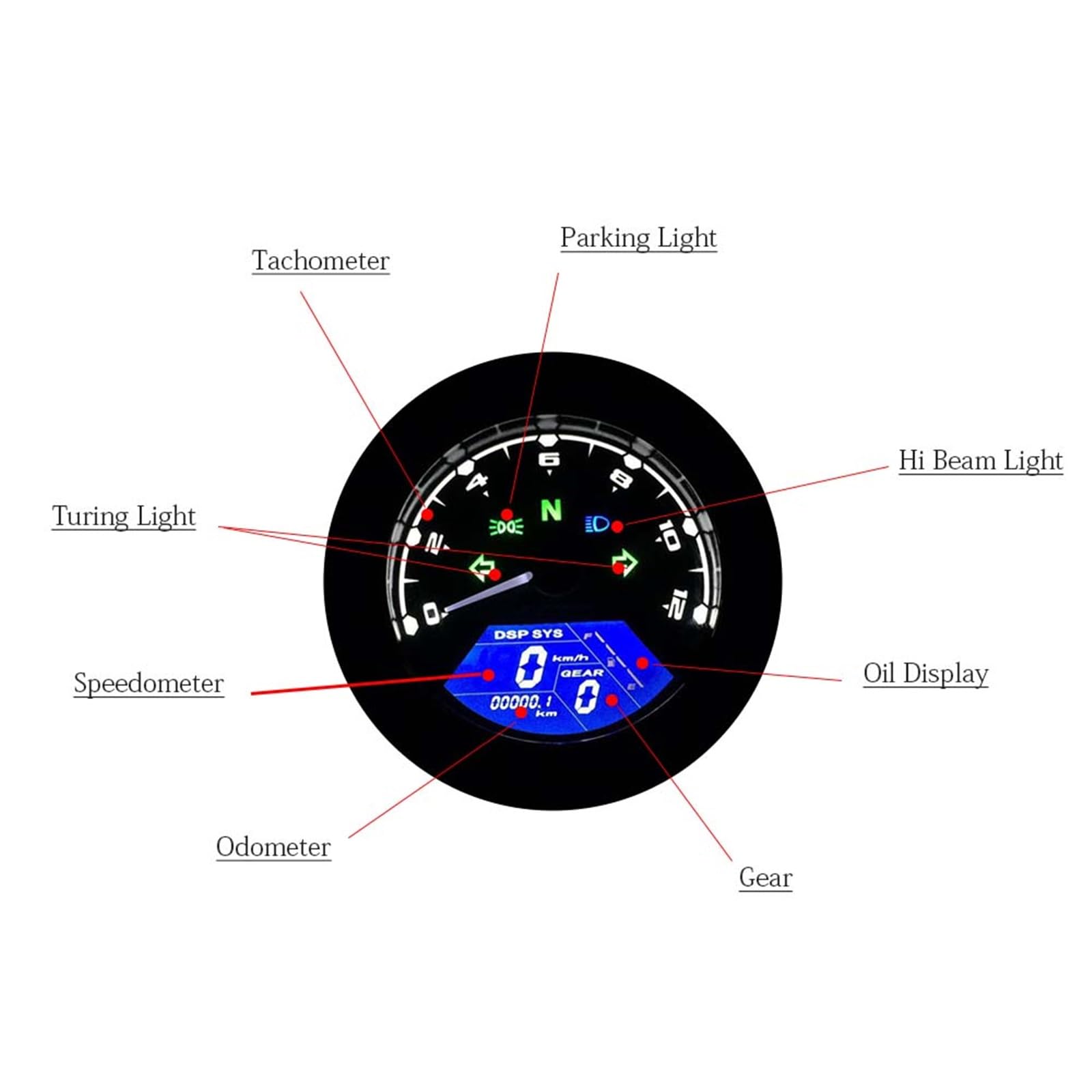 Tachimetro digitale universale for motocicletta, contachilometri, contachilometri, indicatore a doppia velocità, schermo LCD, 1-4 cilindri Misuratore per motociclette