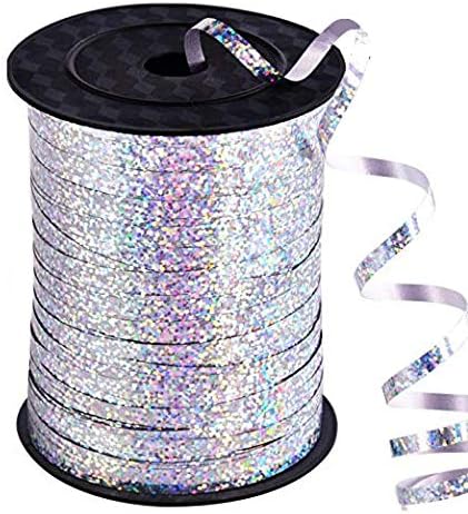 BEISHIDA 500 Yards Crimped Curling Shiny Metallic Balloon String Roll Gift Wrapping Ribbon for Party Festival (Silver)