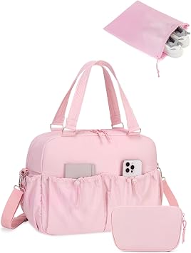 Carry On Duffle Bag with 15.6 Inch Laptop Compartment, Gym Bag for Women with Wet Pocket, Shoe Bag and Toiletry Pouch, Personal Item Travel Duffel Weekender Overnight Bags, Pink