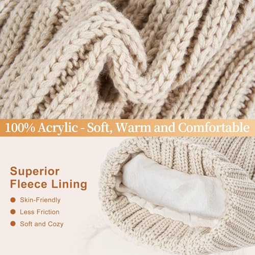 Mis.Moon Wintermütze Damen Schal & Handschuh-Sets ,Beanie Mütze Damen Winter mit Bommel Fleece Gefütterte,Warm Schal Mütze Handschuhe,Schal Wärmer Mütze 3 in 1 Set