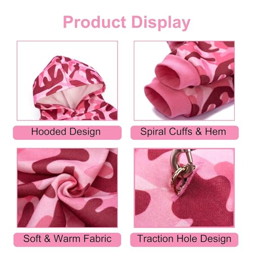 Dog Hoodies Clothes,Pet Pullover Sweater Sweatshirt Coat,Warm Comfortable Pet Camouflage Jumper Clothing for Cat Puppy Small Medium Dog_S(Pink Camouflage) - Image 4