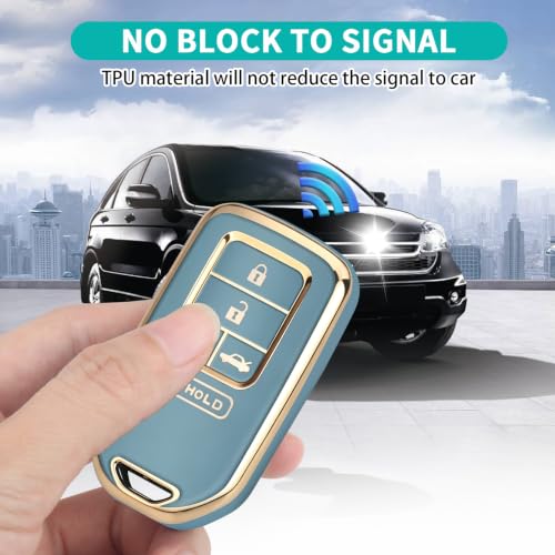 Image of MILD EAST for Honda Key Fob Cover with Keychain, Car Key Case Shell for Honda Accord Civic Pilot Passport CRV 5 Buttons (Gold-Blue)