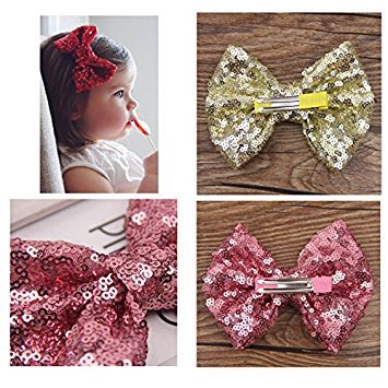 Sequins Hair Clips Alligator Bows Pin (Red)