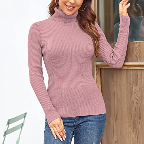 Image of Rocorose Women's Ribbed Turtleneck Sweater Long Sleeve Knitted Solid Pullover