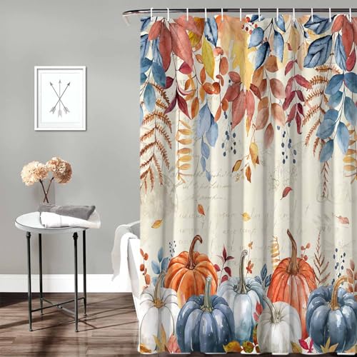 Fall Shower Curtain Autumn Pumpkin Thanksgiving Shower Curtains for Bathroom Fall Leaves Bath Curtains Sets with Hooks for Autumn Thanksgiving Seasonal Decor Fabric Waterproof Standard 72" X 72" by ALAGEO - Used condition - Image 3