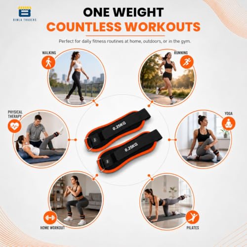 Image of Btag Premium Neoprene Ankle & Wrist Weights (0.25 kg x 2 Pcs) | Adjustable Strap | Unisex Leg & Arm Weight Cuffs for Gym, Workout & Training (Black /Orange)
