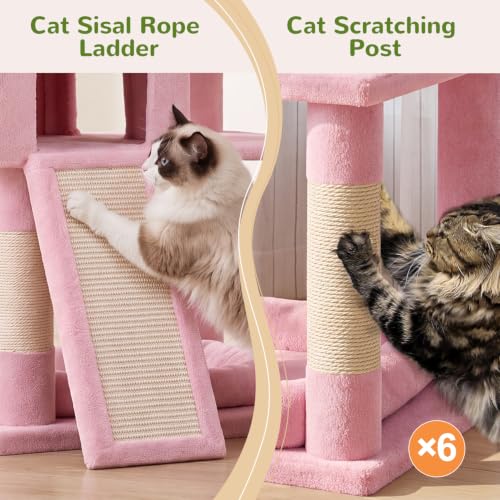 Image of Globlazer S72 Heavy Duty Cat Trees for Large Cats, Sturdy 72in Maine Coon Cat Tree for Large Cat 20 lbs+ Heavy Duty Cat Tower for Adult Biggest Cats with 6 Scratching Posts, Hammock, Pink
