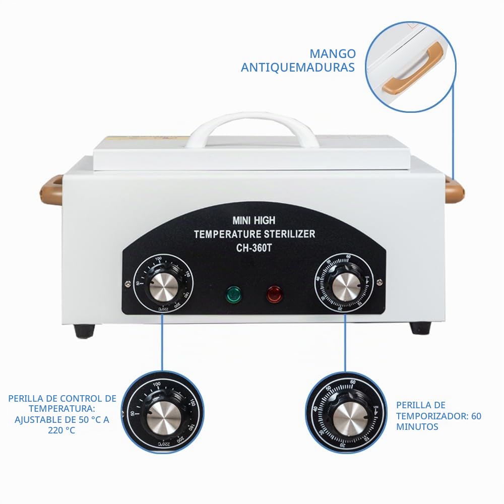 Esterilizador de aire caliente de 300 W, esterilizador de alta temperatura, esterilizador de uñas de alta temperatura, esterilizador de calor seco con temporizador para cosméticos, estudios de