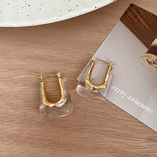 Bethynas Acrylic U Hoop Earrings Gold Metal Dangle Drop Earrings Vintage Geometric Earrings for Women Lady Unique Jewelry for Bridal Party Daily Life4