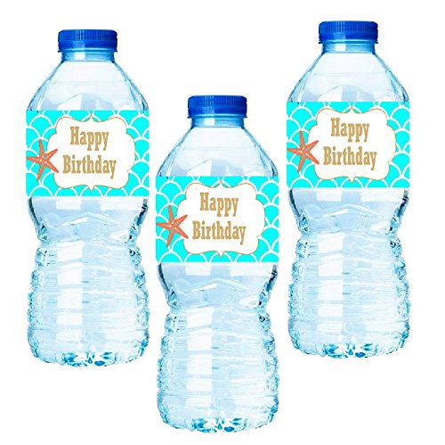 Beach Mermaid Cake / Food / Cupcake / Appetizer /Desert Decorating Topper Decorations (15pk Water Bottle Labels)