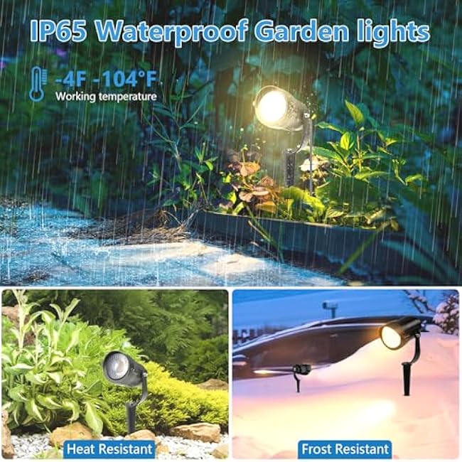 HIBOITEC 12W Spot Lights Outdoor 120V Landscape Lighting Waterproof Spotlight with 4.9ft 3-Plug LED Plug in Landscape Lights for Yard Gardern Decorations 2700K 6Pack