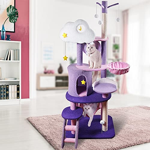 Sennaux Multi-Level Cat Tower Cat Tree 65Inch Cat Condos Adorable Cat Activity Trees For Indoor Cats Kittens Pet House With Sisal Scratching Post,Hammock,Cat Ladder&Cat Cando #TOP4