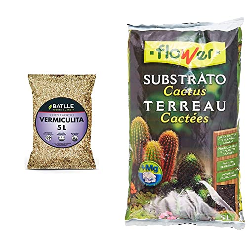 Semillas Batlle Sustratos - Sustrato Vermiculita 5L - Batlle + Flower 80018 Substrato Cactus 5L, Marrón, 23X4X40 Cm