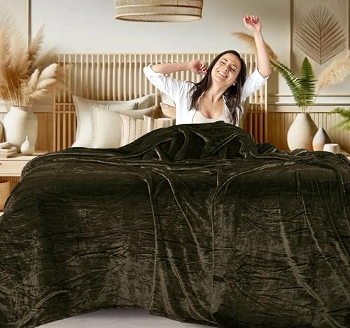 Image of ABRAZO AC Blanket | 300 GSM Lightweight Super Soft Cozy for Bed, Sofa, Couch, Travel & AC Room | Double Bed 220x240 cm | Solid Color | Breathable All-Season Comfort (Toasted Olive).