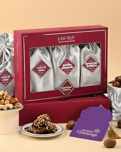 Image of Hyperfoods Elegant Designer Box with Spiced Nuts Coffee Almonds Dragees & Brownie Brittle Gift Hamper Chocolate Gift Hamper Dry Fruits Festival Gift Hampers Chocolate Gift Pack
