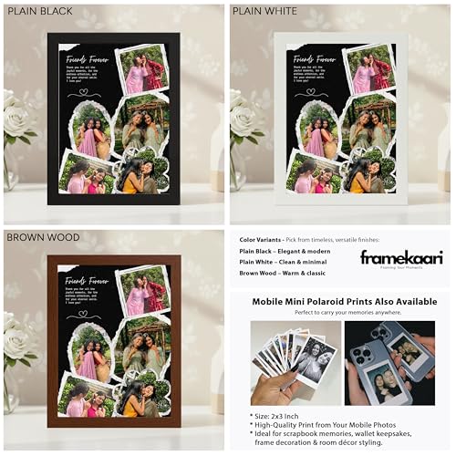 Image of Framekaari Friends Customized Photo Frame | Personalized Best Friend Gift | Black Scrapbook Design | 5 Custom Photos & Text | Tabletop & Wall Mount | Home Decor | 16x21 cm (Design-16)