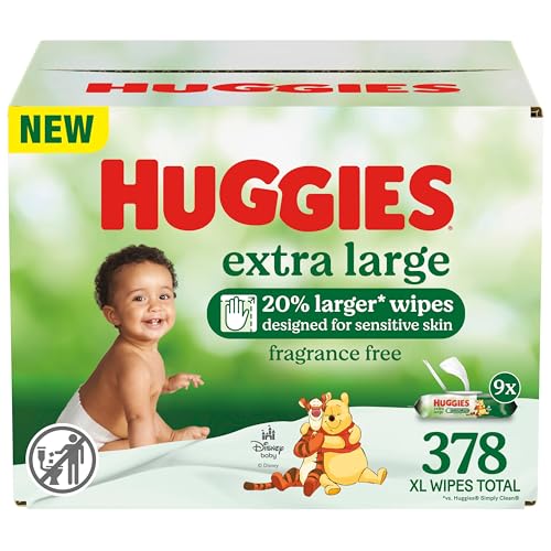 Image of Huggies Extra Large Baby Wipes, Unscented, 9 Flip-Top Packs, 378 XL Wipes Total, Packaging May Vary