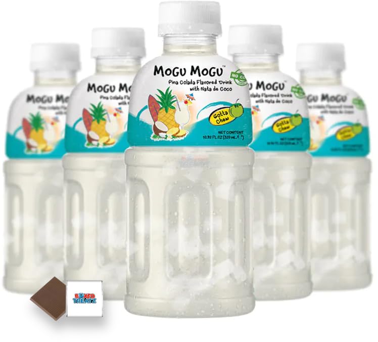 Mogu Mogu Flavored Drinks 6x320ml, PINA COLADA - Nata De Coco Juice - Refreshing Taste - Fun Drinking During Hot Summers Or Take Them On Trips & Picnics Boxed Treatz