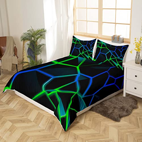 Geometric Honeycomb Bedding Set Green Blue Stereoscopic Hexagon Comforter Cover for Kids Boys Girls Beehive Hexagon Duvet Cover Geometric Bedspread Cover Room Decor Quilt Cover Single Boys - Image 3