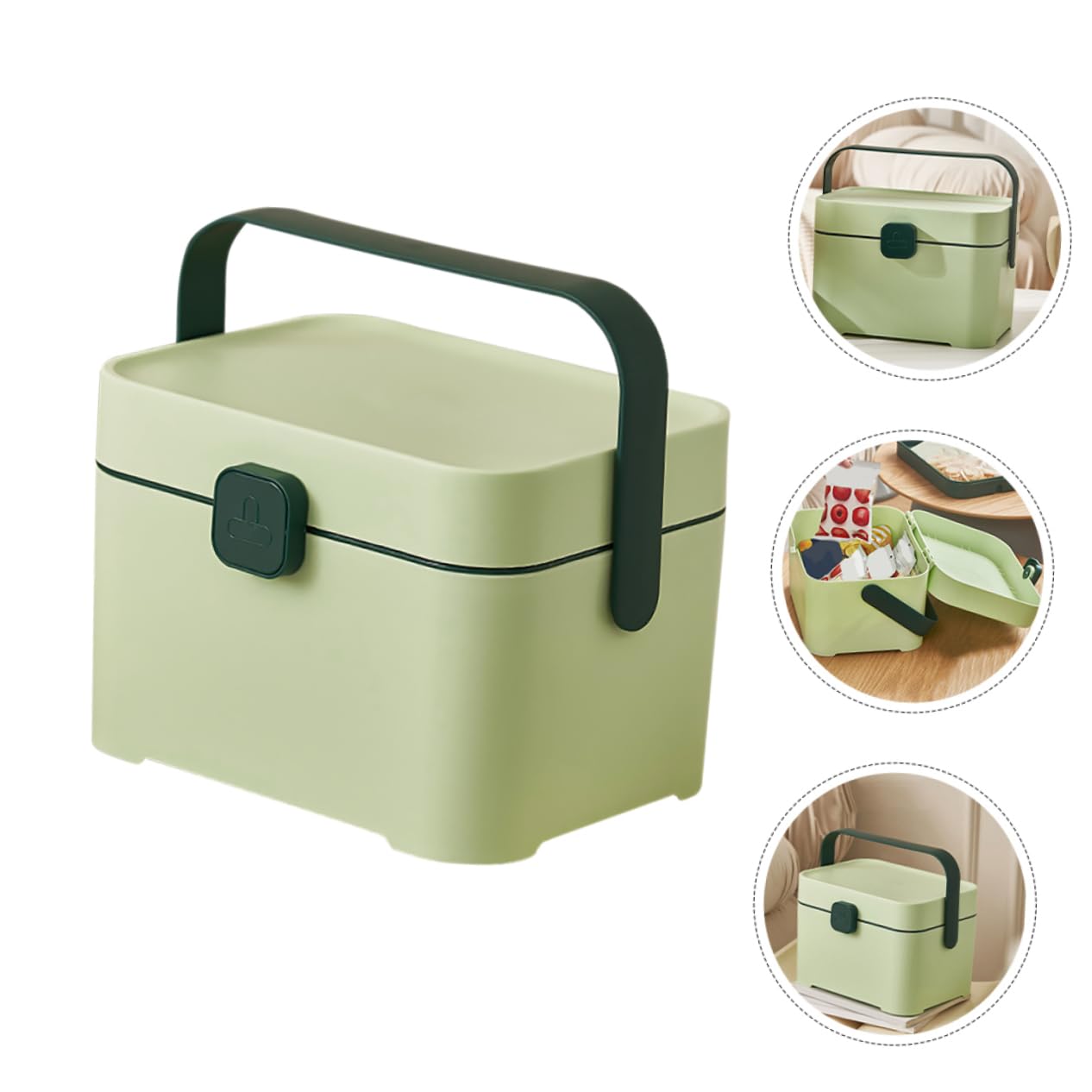 Scatola di Stoccaggio Portatile Maniglia in Plastica Verde | Organizer Multiuso per Gioielli e Articoli da Ufficio, Facile da Trasportare in Viaggio e Trasloco
