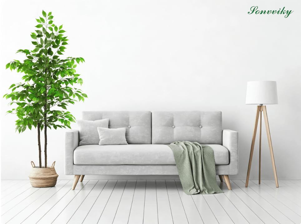 Artificial Ficus Tree 6ft, Fake Trees for Home Office Decor, Realistic Silk Leaves & Resin Trunk, Indoor Potted Plant for Living Room, Hotel, Lobby, No-Maintenance Needed - Image 4