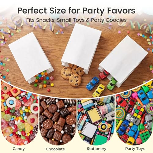 VGOODALL 50 Pack Small White Paper Bags - 7"x3.5"x2.2" Multi-Purpose White Kraft Goodie Bags, for Kids Birthday, Party Favors, Candy, Cookies & DIY Crafts - Thumbnail 4