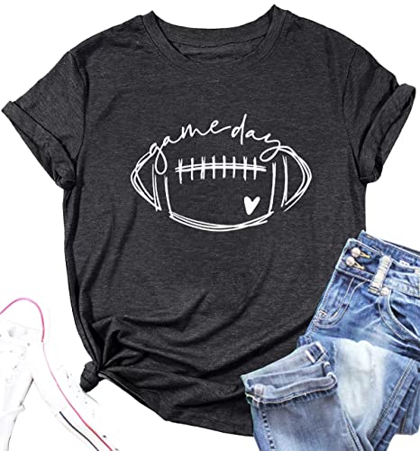 Game Day Football T Shirts Women Football Mom Tee Tops Funny Sunday Casual Short Sleeve Tee Shirts