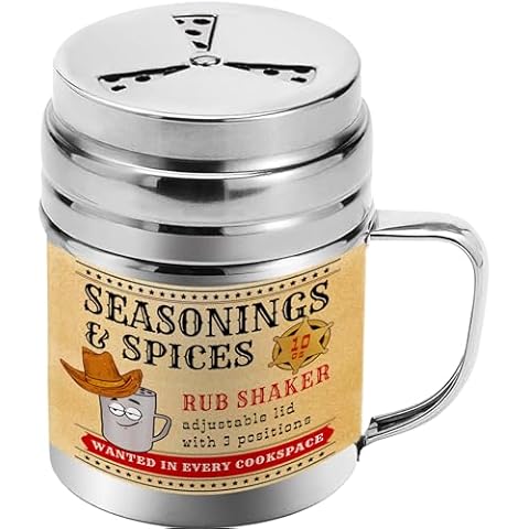 CUSINIUM 10 oz Seasonings Spice Shaker - BBQ Dry Rub Shaker - Cooking Dredge with Adjustable Fan-Style Lid and Handle Cover