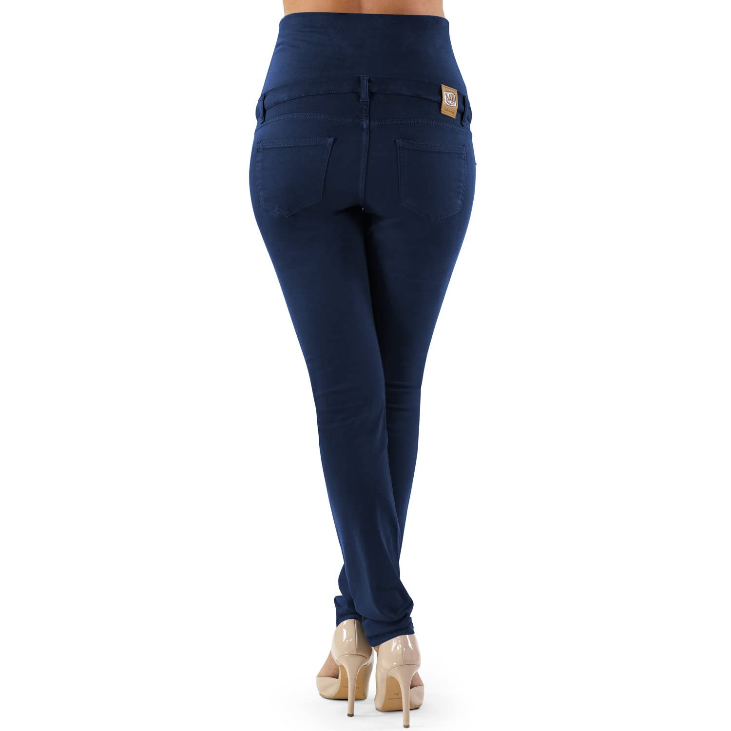 MAMAJEANS Venezia - Pantalon de Grossesse Skinny en Coton Coloré, Super élastique et Très Confortable avec Bande en Jersey, Vêtement Technique pour la Grossesse - Made in Italy (40 - M, Bleu Nuit)