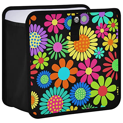 Image of Hippie Flower Car Trash Can Foldable Hanging Car Trash Bag Bin Floral Daisy Colorful Auto Garbage Can Leak-Proof Car Organizer(Large)
