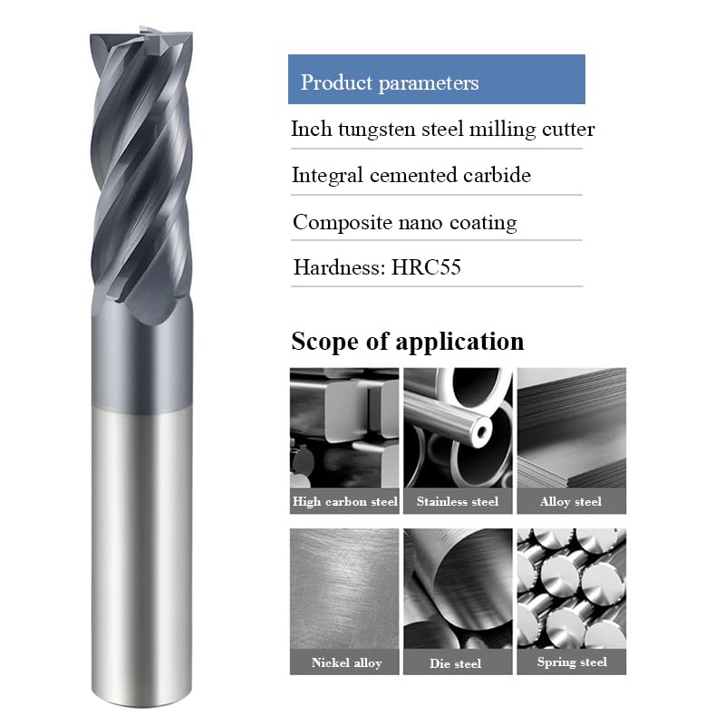 Image of 3 /8 Inch HRC55 Square End Mills-4 Flute TiALSiN Coating for Milling Alloy Steels, Hardened Steel, Metal etc.(1 Pcs)