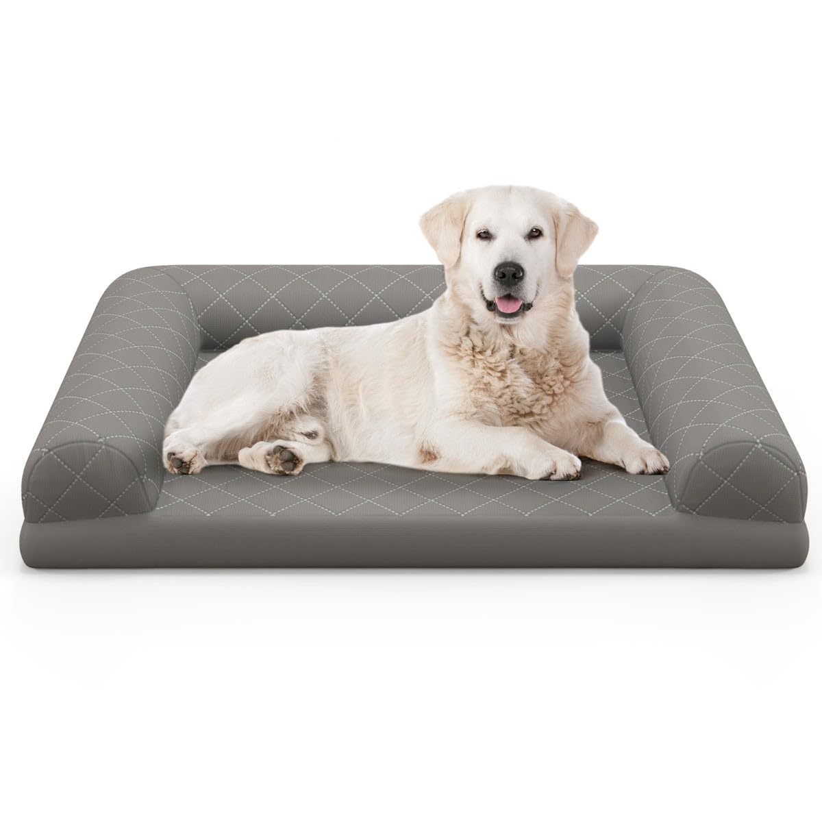 Helloshop26 - Cama ortopédica para perro, 90 x 69 x 18 cm, con refuerzos cómodos, diseño moderno de espuma ortopédica, color gris 20_0012358