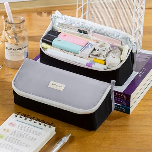 Image of iSuperb Pencil Case Large Capacity Pencil Pouch Bilateral Pen Bag Travel Bag Make Up Organizer with Zipper (Grey)