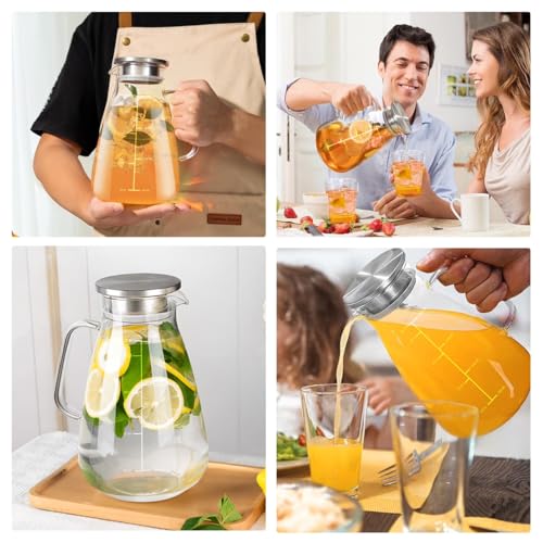 Image of Bellemax Water jug Crystal Clear Glass Pitcher Beverage Dispenser with Pour Spout Shatterproof Catering and Restaurant Serveware for Cold Drinks, Water, Lemonade, Beer, and (Desire 1800 ML Set of 1)
