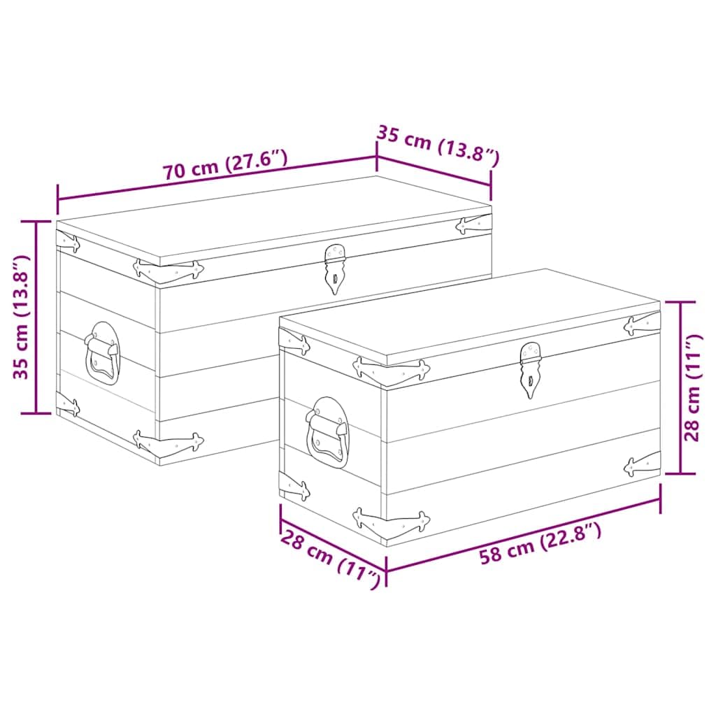 vidaXL Juego de cofres de almacenamiento 2 uds madera de mango rugosa
