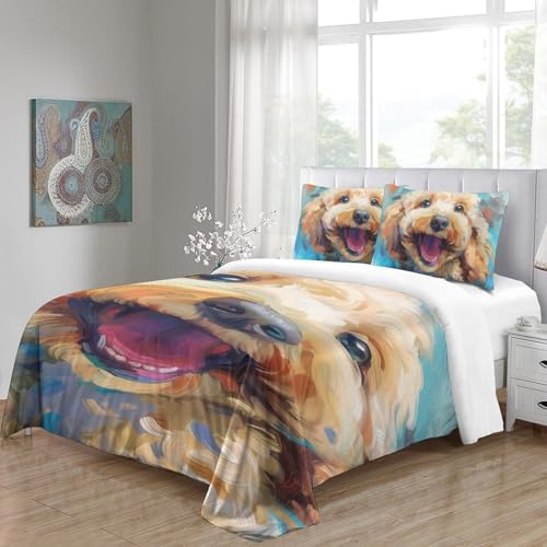 Housse de couette caniche 140x200 parure lit 3 pièces microfibre - 5