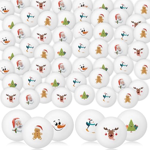 Gemscream Tischtennisbälle für Weihnachten, Weihnachtsmann, Weihnachtsbaum, Lebkuchenmann, Rentier, Schneemann, Pinguin, Bierbälle für Weihnachten, Party, Geschenke, Dekoration, Requisiten, 60 Stück