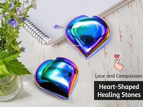 Image of Certified Titanium Aura Quartz Crystal Heart Palm Pebbles Stones for Anxiety Stress Relief Massage - AAA Grade Original Healing Gemstone Agate Heart Palm Stone for Yoga Meditation Spiritual
