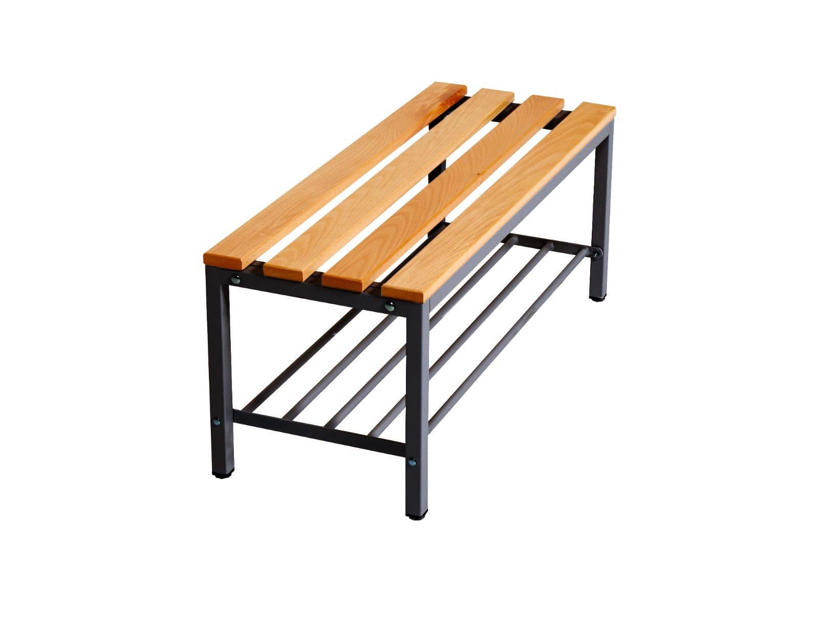 furni24 Panca per spogliatoi con griglia per scarpe, 100 x 42 x 40 cm, per spogliatoi, spogliatoi, panca sportiva, panca con vero legno per palestra